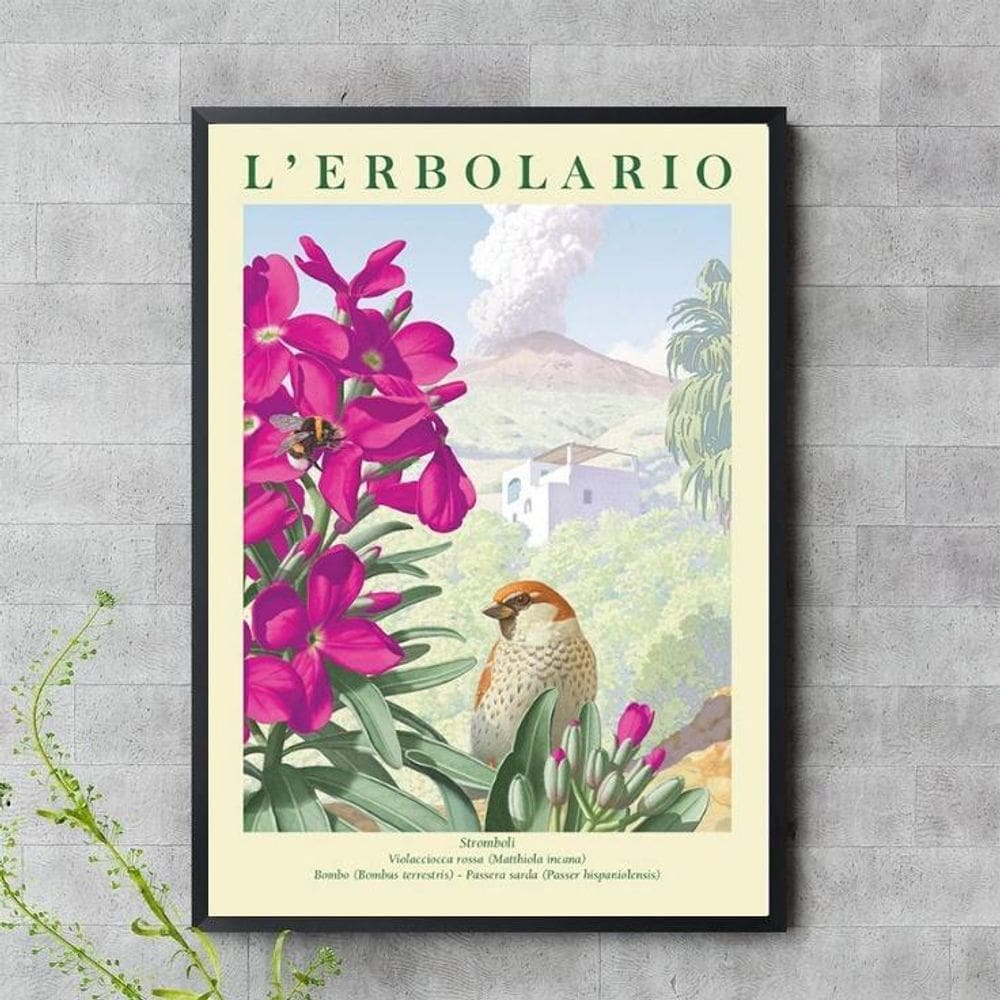 Quadro Passarinho Com Flores Rosas 33X24Cm - Com Vidro