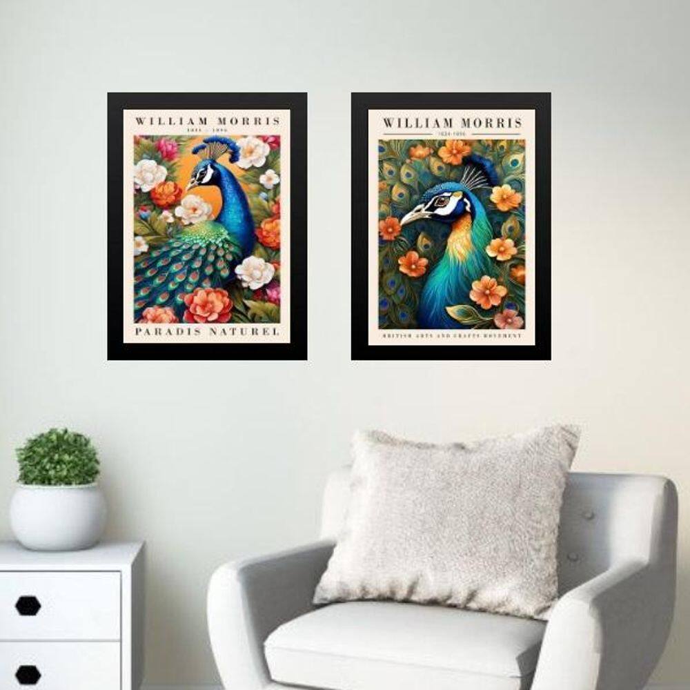 Kit 2 Quadros Arte Pavão - William Morris 24X18Cm