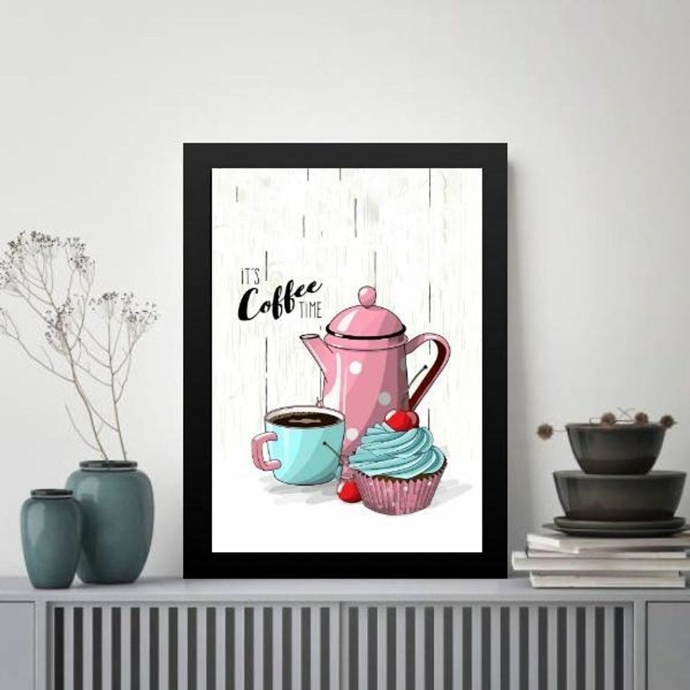 Quadro Café Com Cupcake 45X34Cm - Com Vidro