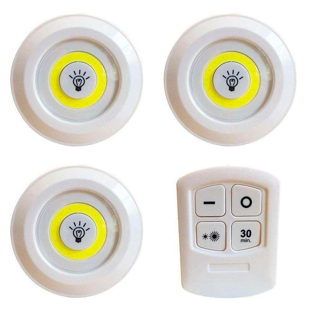 Kit Luminárias 3X Led Spot Sem Fio Controle Remoto Branco