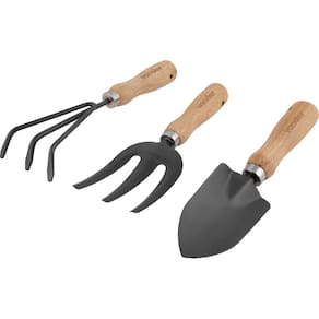 Kit Para Jardim 3 peças Pá Garfo Ancinho Cabo Madeira Vonder