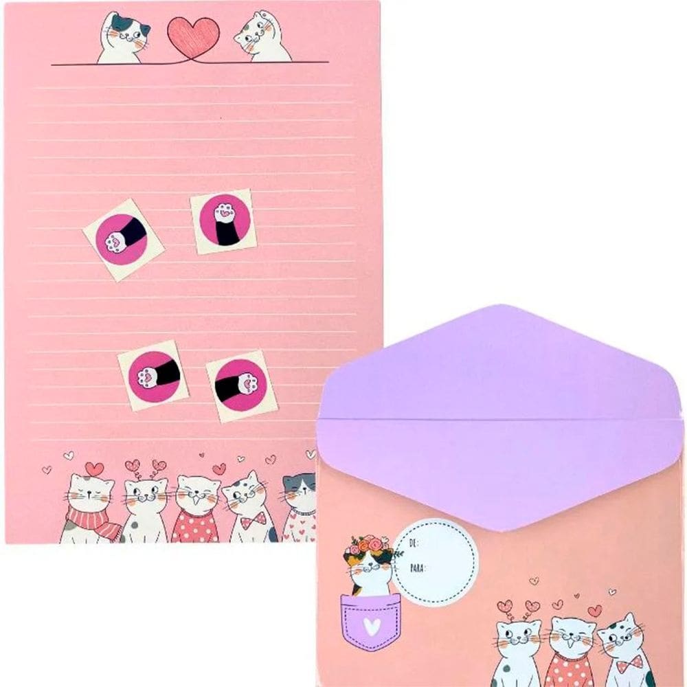 Papel De Carta + Envelope C/04 Buendia - Gatinhos