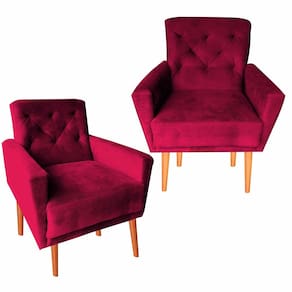 Kit Duas Poltronas Decorativas Sala De Estar Escritorio Camila Vermelho
