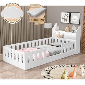 Cama de Criança Helo Solteiro com Colchão Nicho e Led Branca Acompanha Luminária Nuvem
