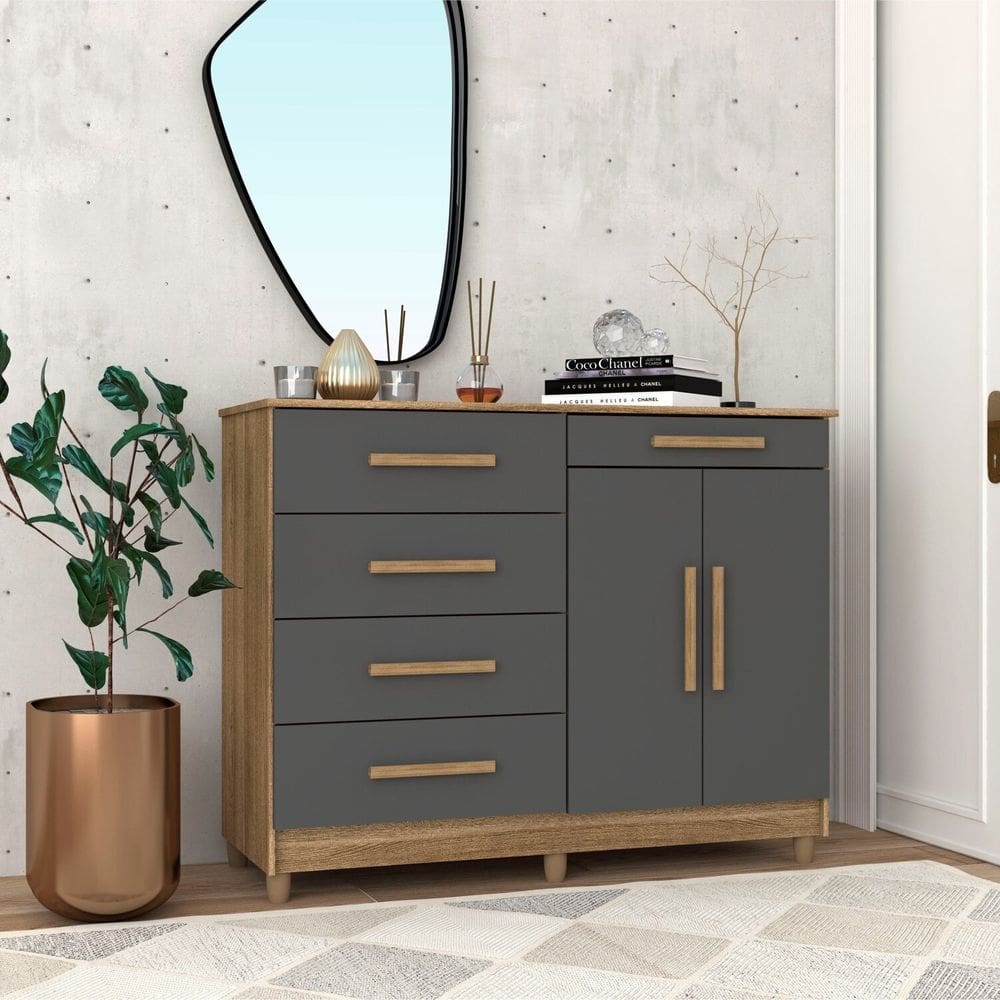 Cômoda 2 Portas 5 Gavetas Sirius Marrom/Alasca