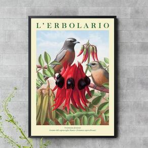 Quadro Flor Vermelha Com Passarinho 45X34Cm
