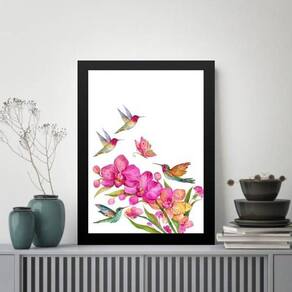 Quadro Pássaros Beija-Flores 33X24Cm - Com Vidro