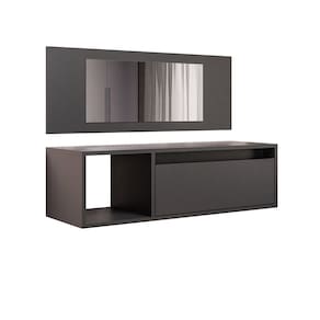 Penteadeira Camarin Suspenso Espelho 1P Nicho Quarto Mayumi 90cm Preto M12 - D`Rossi