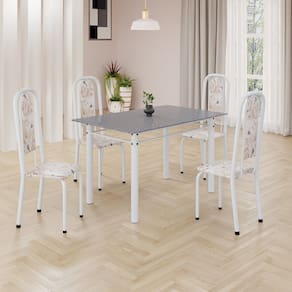Conjunto de Mesa Retangular 120x75cm Tampo Granito Ocre 4 Cadeiras Lavínea Botanic Bege / Branco
