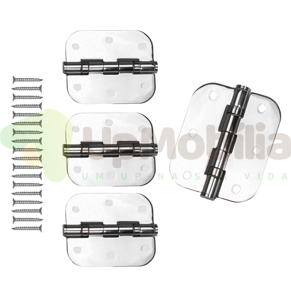 Kit Dobradiças Redonda - Inox Polido - Pct 3 Peças - 13058