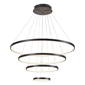 Pendente 4 Anéis Preto Fosco 80cm Led 101W 3000K Bivolt Cabo de 3,20 metros