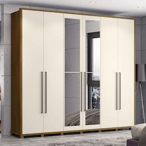 Guarda-Roupa Casal Atalaia 6 Portas 6 Gavetas com Espelho Nature/Off White - Henn