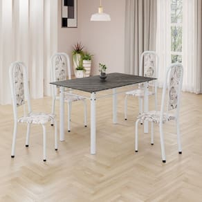 Conjunto de Mesa Retangular 120x75cm Tampo Ardósia Indiano 4 Cadeiras Lavínea Arabesco/ Branco