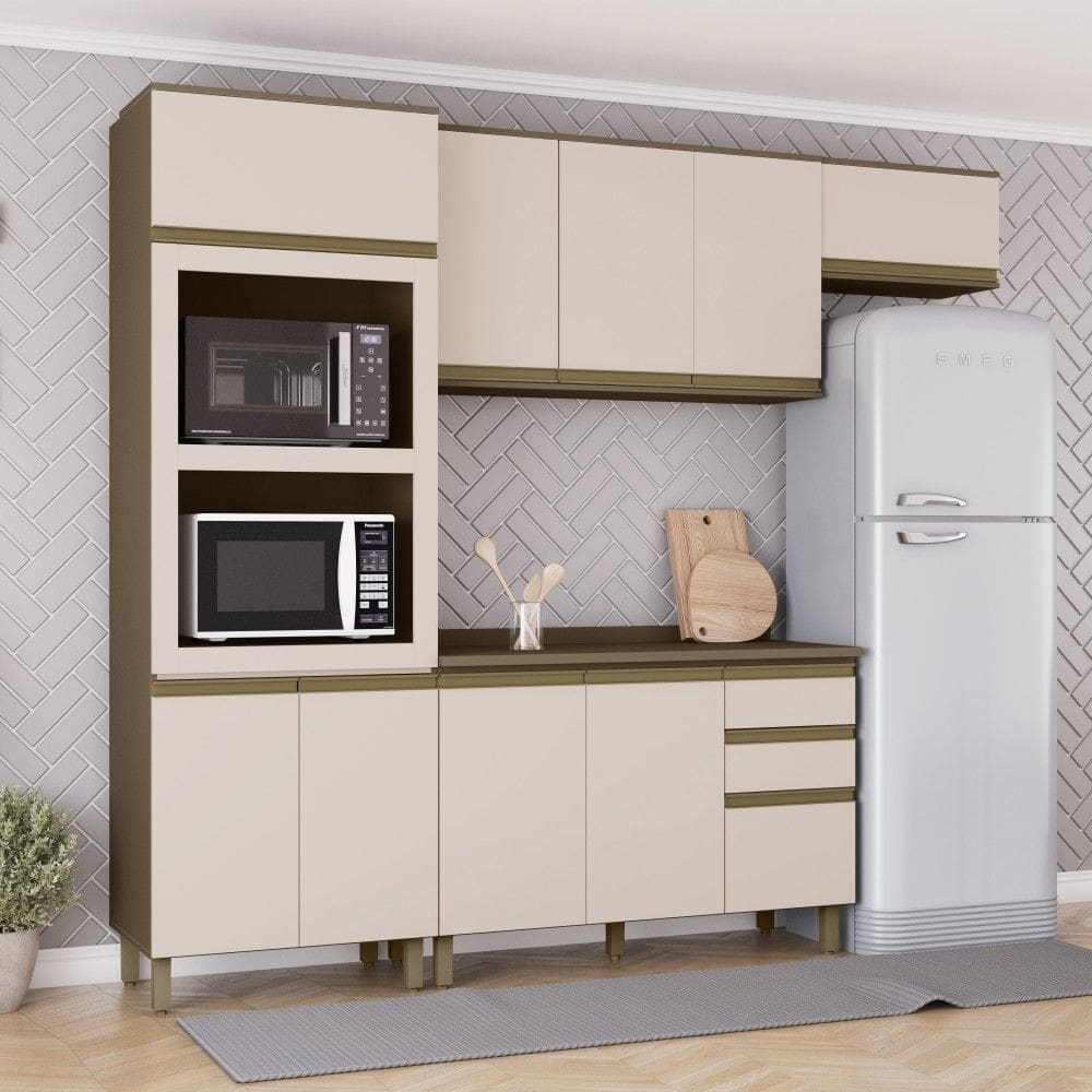 Cozinha Compacta Connect 10 Portas 2 Gavetas 100% Mdf Ce810 Duna/Cristal - Henn