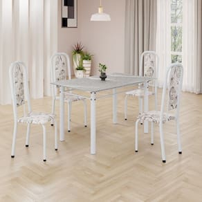 Conjunto de Mesa Retangular 120x75cm Tampo Granito Topázio 4 Cadeiras Lavínea Arabesco/ Branco