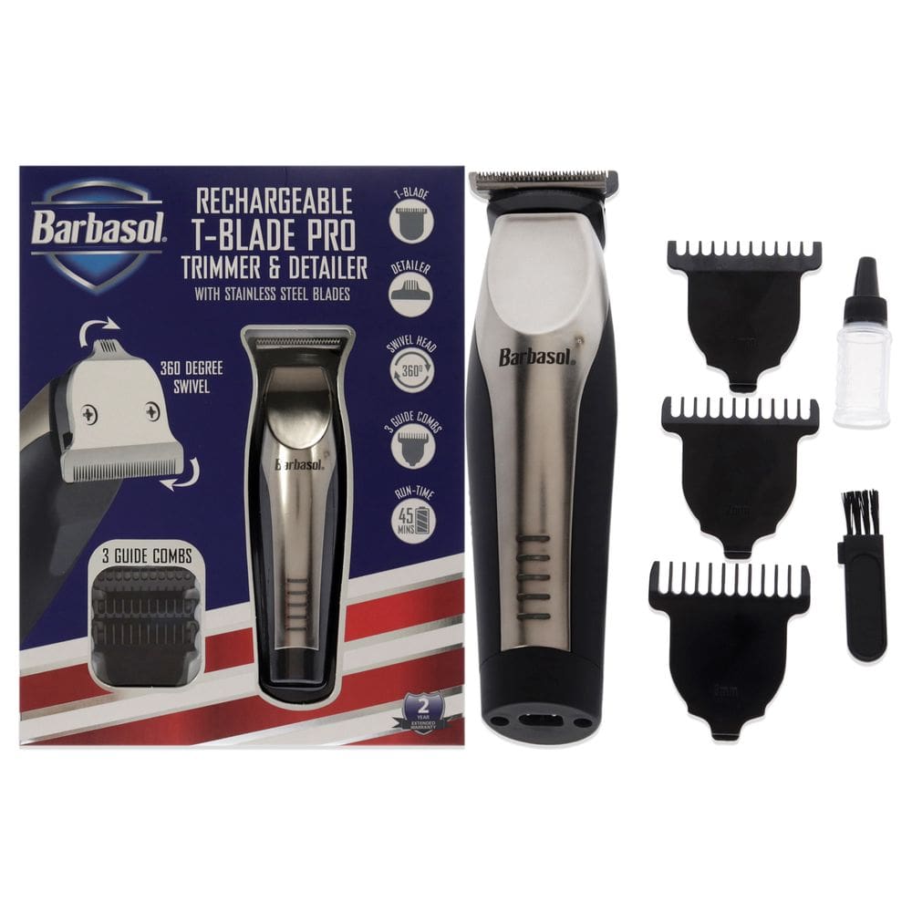 Aparador pro recarregável e detalhador por Barbasol para Homens - 8 Pc T-Blade, Aparador, 3 Pentes guia, Detalhador, Escova de Limpeza, Óleo