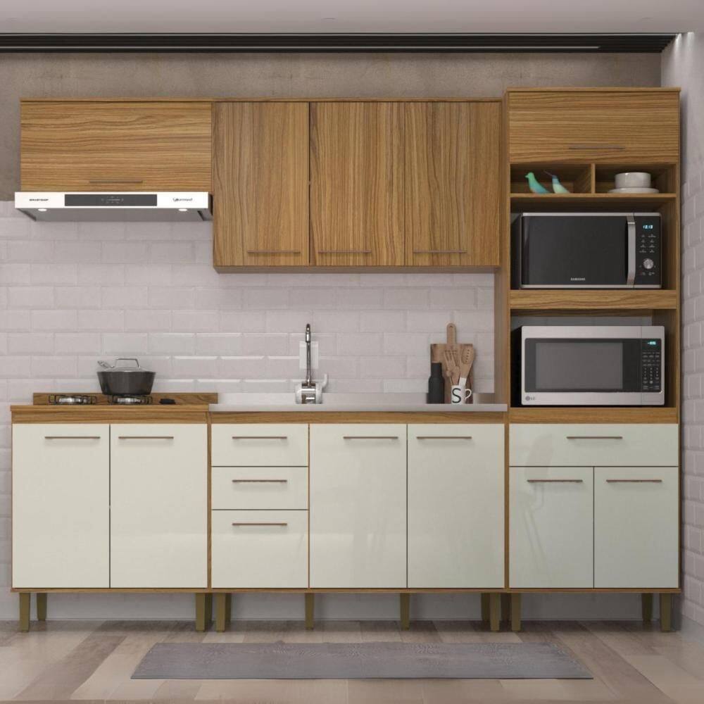 Cozinha Completa com armário e balcão 5 peças Concept Prime Ipê Cristalo Decibal - Bege Médio
