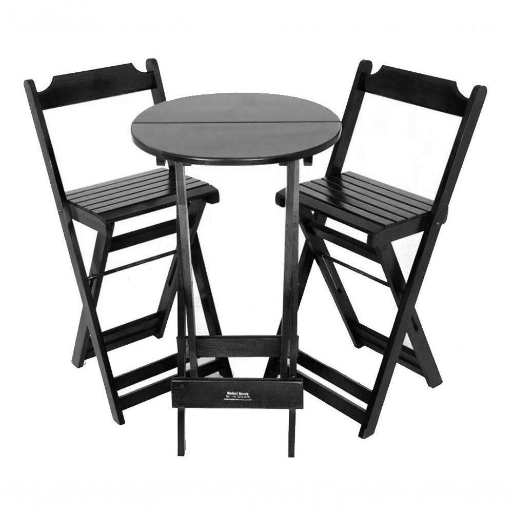 Conjunto Bistrô Dobrável 1 Mesa 2 Cadeirões Madeira Maciça