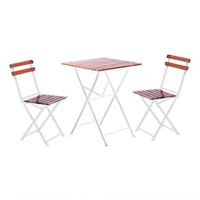 Conjunto Mesa Dobrável 60x60 Cm 2 Cadeiras Ferro E Madeira Maciça Envernizada - Branca