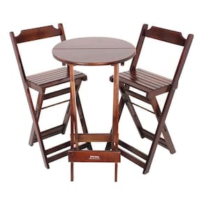 Conjunto Bistrô Dobrável 1 Mesa 2 Cadeirões Madeira Maciça