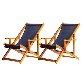 Kit 2 Espreguiçadeira Preguiçosa Dobrável Mel Cb-azul Escuro