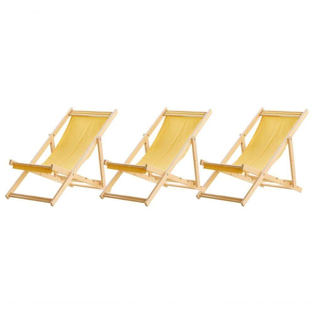 Kit 3 Cadeira Espreguiçadeira Dobrável S-b-amarelo