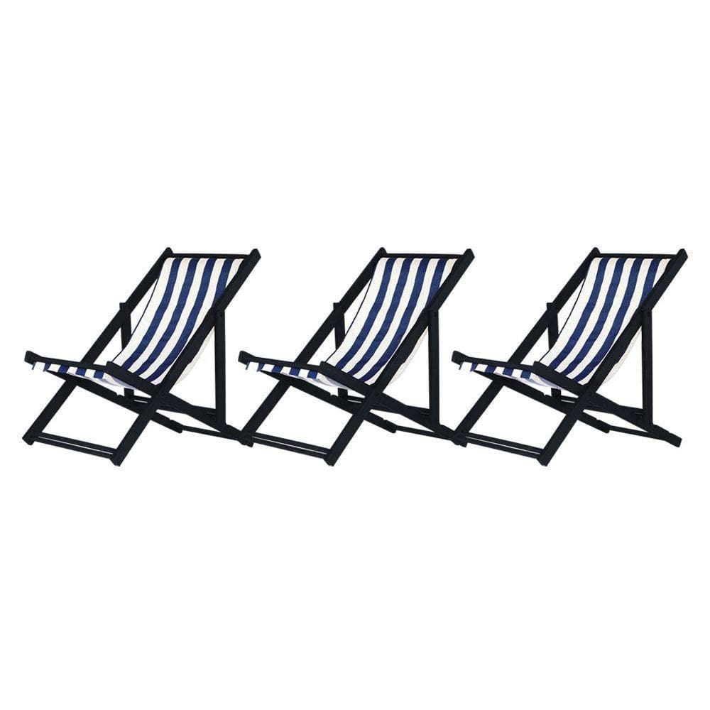 Kit 3 Espreguiçadeiras Dobrável Black Sb-l Azul-branco