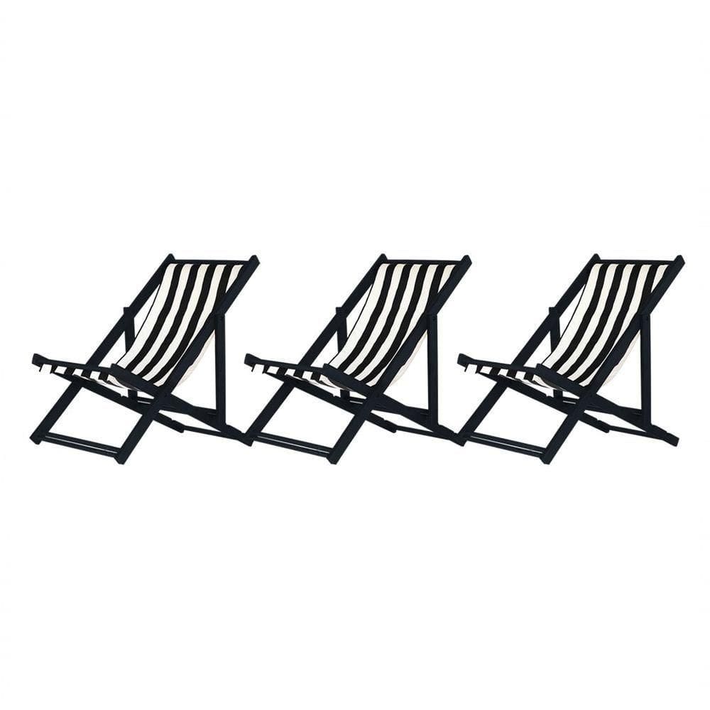 Kit 3 Espreguiçadeiras Dobrável Black Sb-l Preto-branco