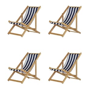 Kit 4 Cadeira Espreguiçadeira Dobrável S-b-l Azul-branco