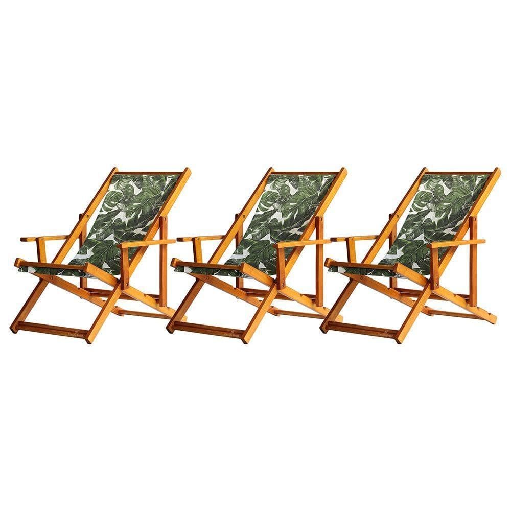 Kit 3 Espreguiçadeira Preguiçosa Dobrável Mel Cb-folhas Verdes