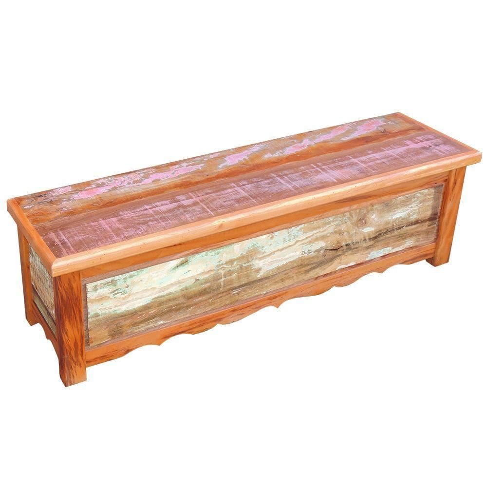 Baú Banco 1,5 M Madeira Maciça Com Pátina