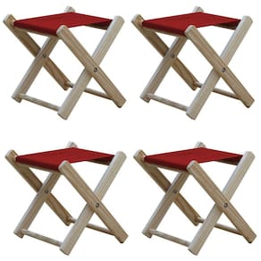 Kit 4 Banquinho De Madeira Banqueta Pescador-vermelho