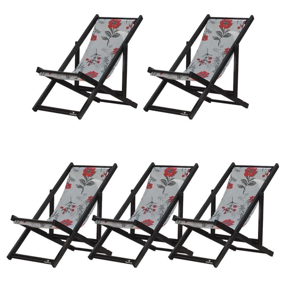 Kit 5 Espreguiçadeiras Dobrável Black Sb-cinza Floral