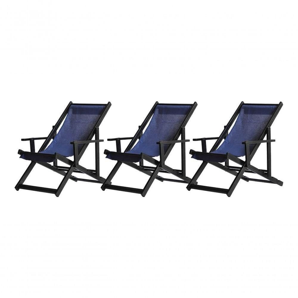 Kit 3 Espreguiçadeiras Dobrável Black Cb-azul Escuro