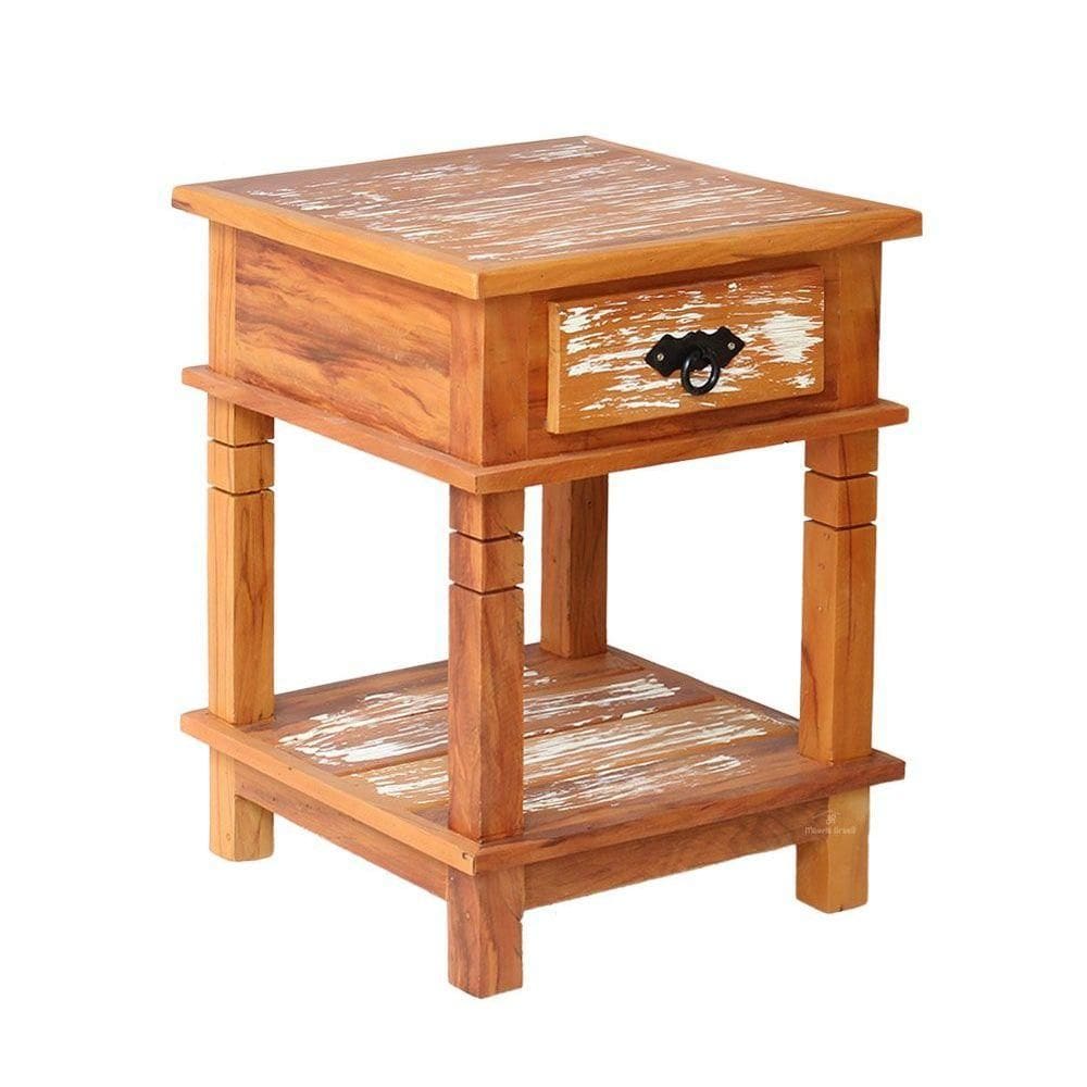 Mesa Cabeceira 40 Cm 1 Gaveta Madeira Maciça Pátina