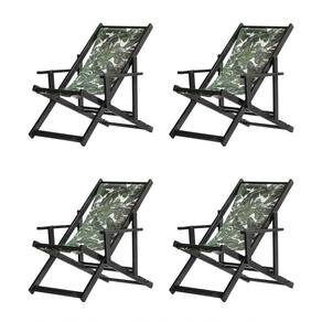 Kit 4 Espreguiçadeiras Dobrável Black Cb-folhas Verdes