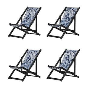 Kit 4 Espreguiçadeiras Dobrável Black Sb-folhas Brancas