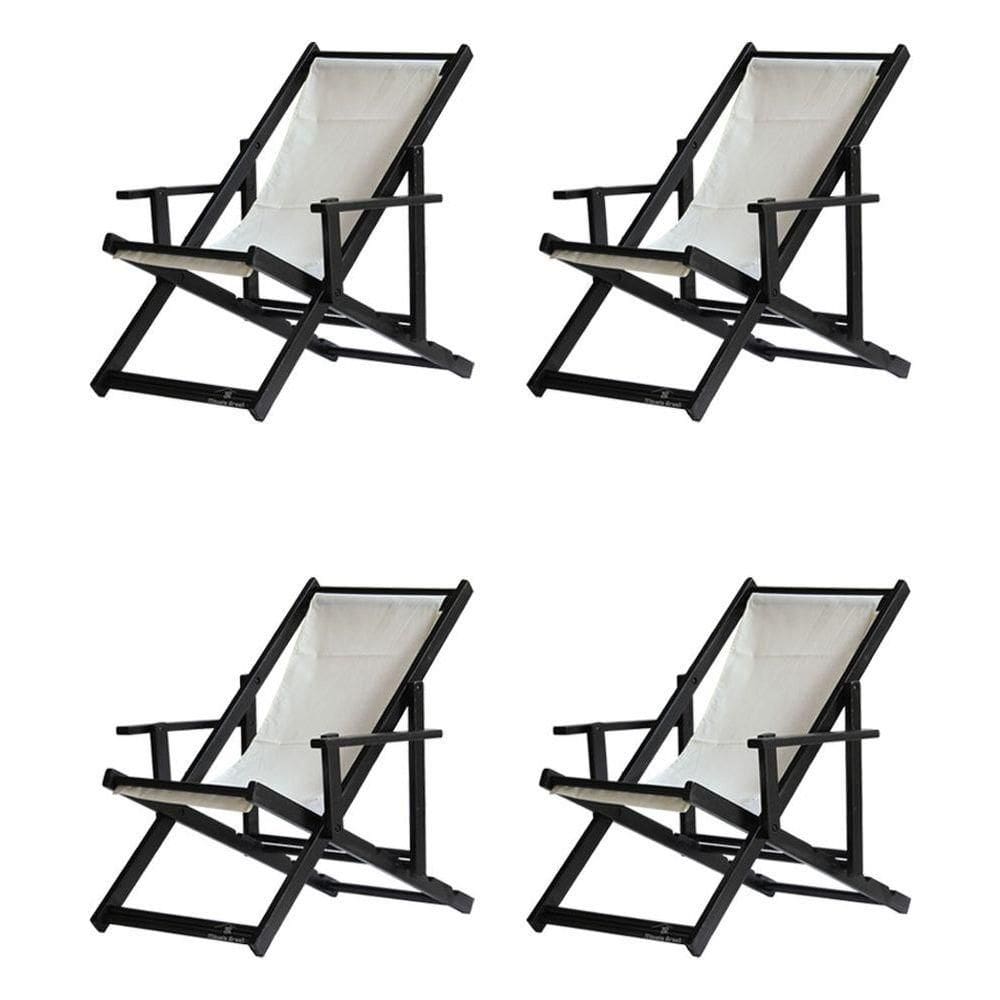 Kit 4 Espreguiçadeiras Dobrável Black Cb-branco
