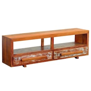 Rack Aparador Elegance 2,4m 2 Gavetas Madeira Maciça Com Pátina
