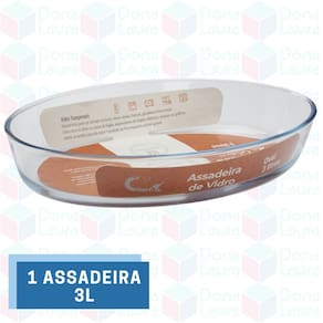 1 Assadeira Oval Grande 3L Vidro Resistente Grosso Forno Assados