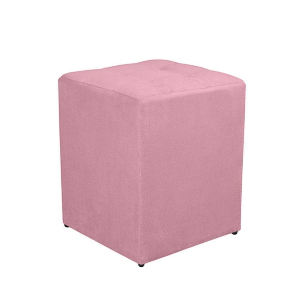 Puff Quadrado Decorativo Suede Rosa Bebe