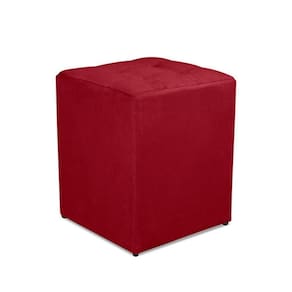 Puff Quadrado Decorativo Suede Vermelho