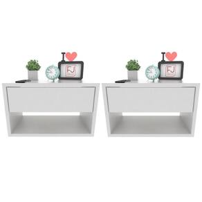 Kit 2 Mesas De Cabeceira Suspensa 1 Gaveta 40 Cm Mdf Branco