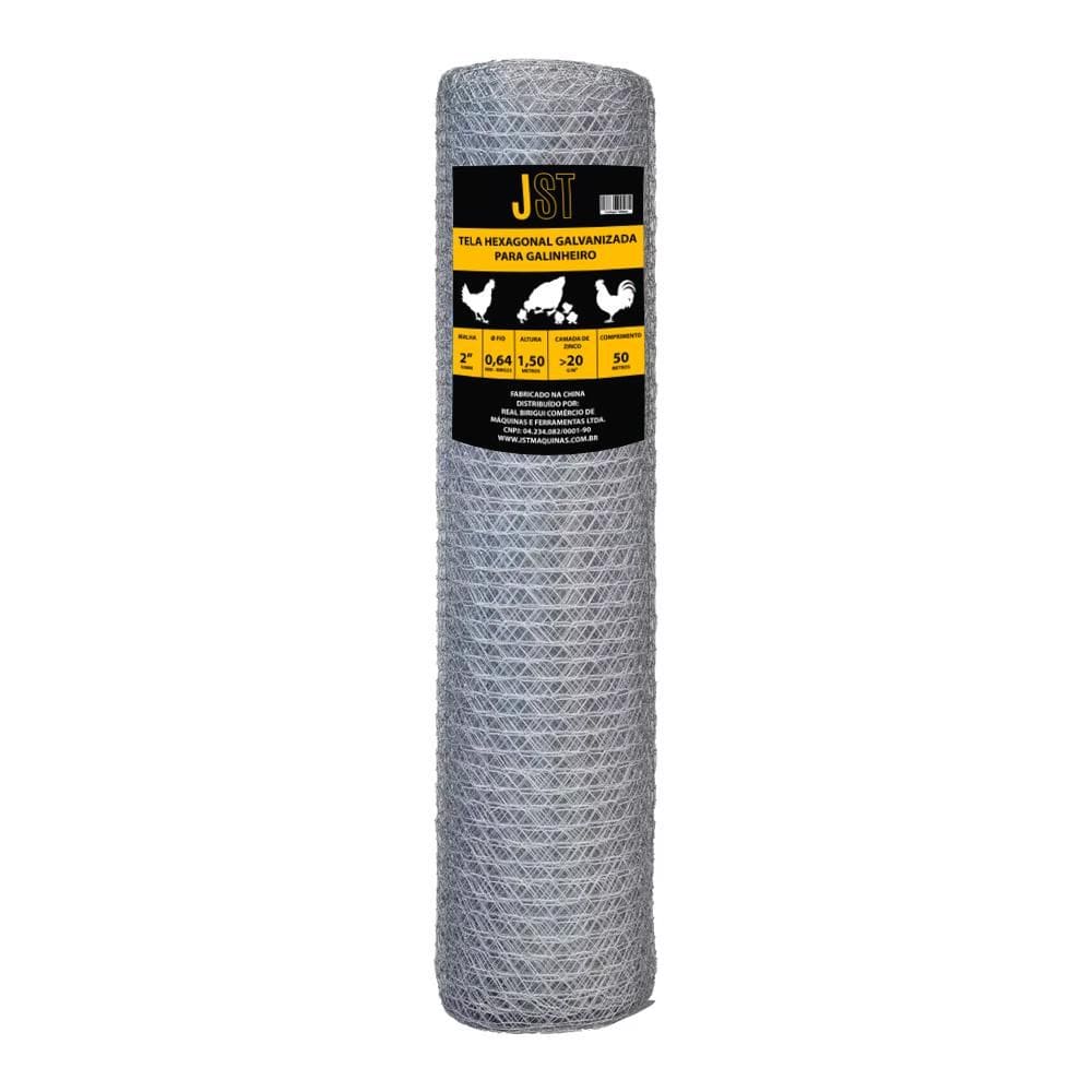 Tela Galinheiro Galvanizada 1,50m x 50m – Fio 23 – Malha 2 Polegadas – JST