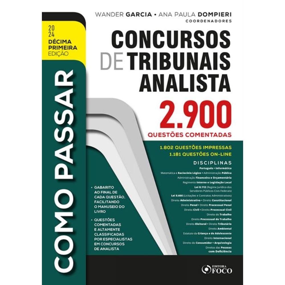 Como Passar Em Concursos De Tribunais Analista - 2.900 Questões Comentadas - 11ª Ed - 2024