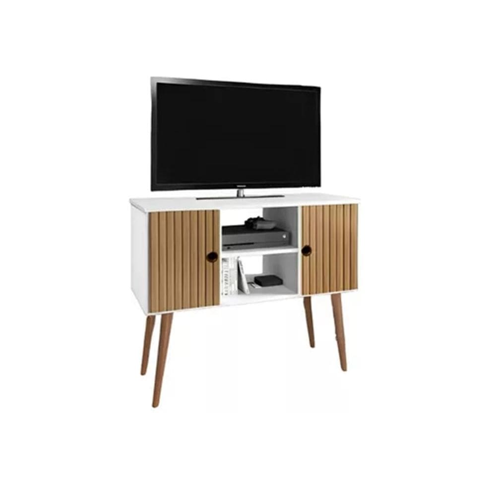 Rack Retro Aparador P/ Tv Até 40" Viena Branco Ripado