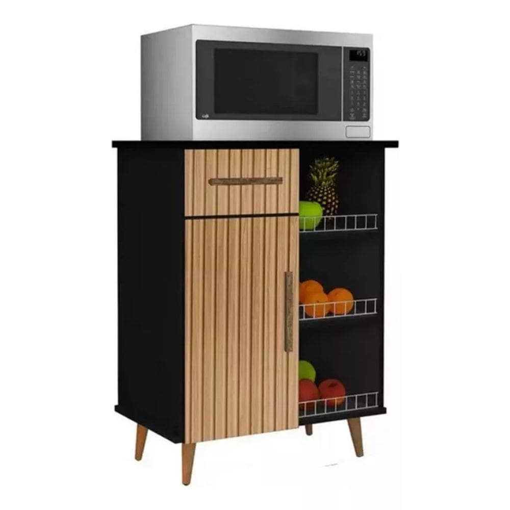 Fruteira Balcão C/ Apoio Microondas Cristal Cor Preto Ripado
