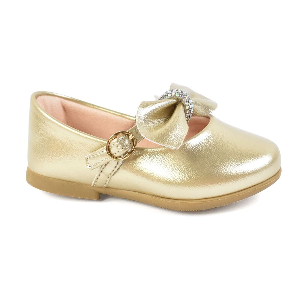 Sapatilha Kidy Infantil Fivela Com Laço Dourado