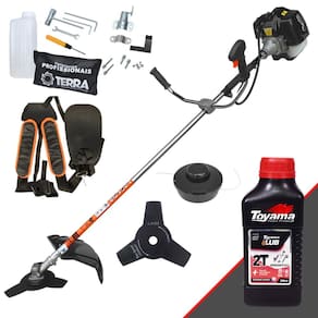 Aparador de Grama á Gasolina GRH-430 43cc 1,7Hp 2T Roçadeira Profissional Completa Com Lâmina de 3 Pontas e Carretel Nylon + Óleo Lubrificante Toyama