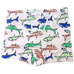 Sunga Boxer Infantil Estampado Tubarões Shark Proteção Uv 50 Natação Praia Piscina Mar